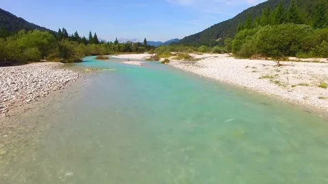 Camera flight over The Isar River in Bavarian Alps. Stock Footage 79711311