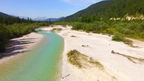 Camera flight over The Isar River in Bavarian Alps. Stock Footage 79711690