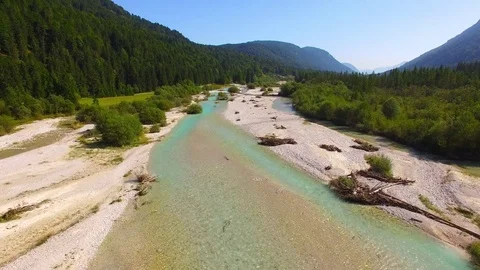 Camera flight over The Isar River in Bavarian Alps. Stock Footage 79712160