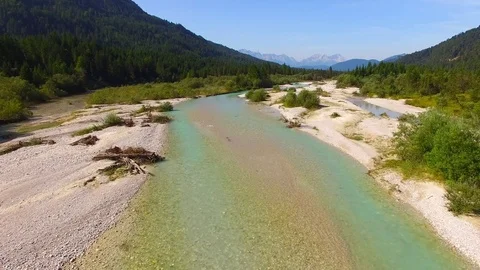Camera flight over The Isar River in Bavarian Alps. Stock Footage 79712506