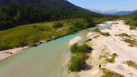 Camera flight over The Isar River in Bavarian Alps. Stock Footage 79713462