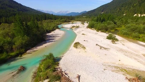 Camera flight over The Isar River in Bavarian Alps. Stock Footage 79713582