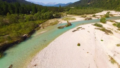 Camera flight over The Isar River in Bavarian Alps. Stock Footage 79714132