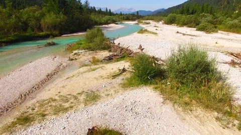 Camera flight over The Isar River in Bavarian Alps. Stock Footage 79714748