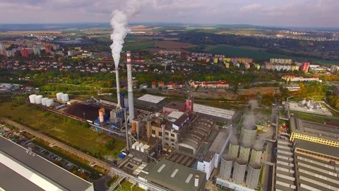 Camera flight over a modern combined heat and power plant. Stock-Footage 80629020