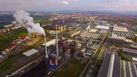 Camera flight over a modern combined heat and power plant. Stock-Footage 80629021