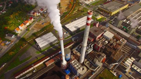 Camera flight over a modern combined heat and power plant. Stock-Footage 80629570