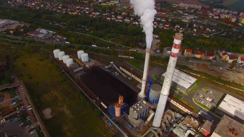 Camera flight over a modern combined heat and power plant. Stock Footage 80630010