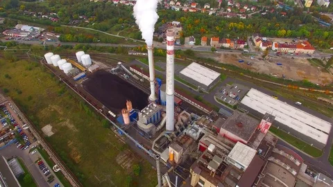 Camera flight over a modern combined heat and power plant. Stock-Footage 80632346