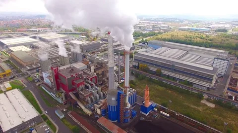 Camera flight over a modern combined heat and power plant. Stock-Footage 80633596