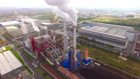 Camera flight over a modern combined heat and power plant. Stock-Footage 80633796