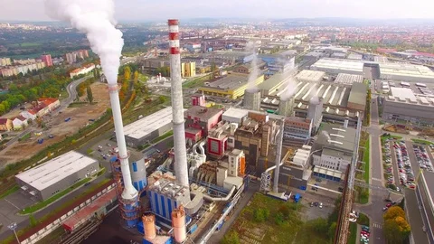 Camera flight over a modern combined heat and power plant. Stock Footage 80635605
