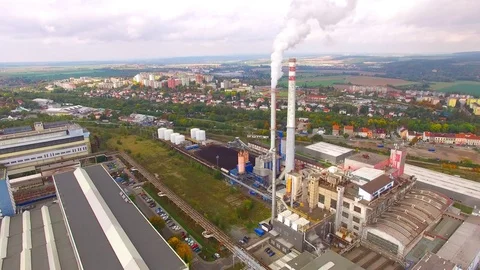 Camera flight over a modern combined heat and power plant. Stock-Footage 80635984