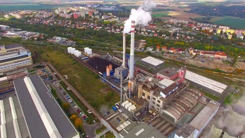 Camera flight over a modern combined heat and power plant. Stock-Footage 80637886