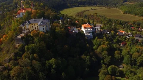 Camera flight over The Rabstejn nad Strelou in Czech Republic. Stock Footage 95763011