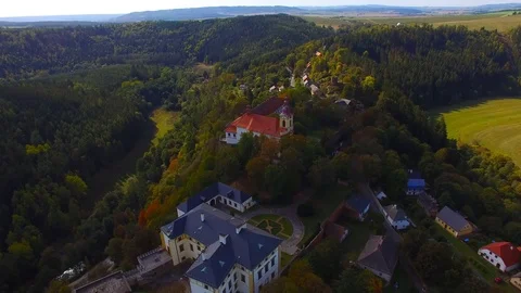 Camera flight over The Rabstejn nad Strelou in Czech Republic. Stock Footage 95765193