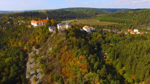 Camera flight over The Rabstejn nad Strelou in Czech Republic. Stock Footage 95765635