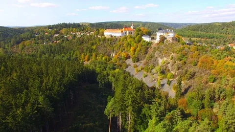 Camera flight over The Rabstejn nad Strelou in Czech Republic. Stock Footage 95766840