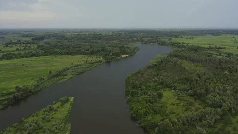 The camera flight over the river channel Stock Footage 133023979