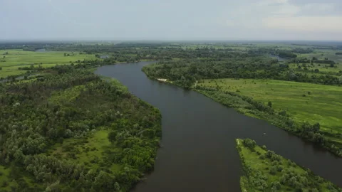 The camera flight over the river channel Stock Footage 133024010