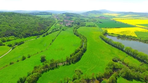 Camera flight over rural landscape. Video stock 75909542