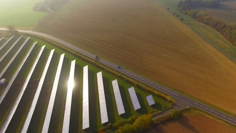 Camera flight over a solar power plant. Video stock 97391278