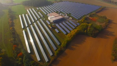 Camera flight over a solar power plant. Video stock 97391566