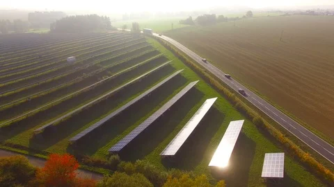 Camera flight over a solar power plant. Video stock 97392070