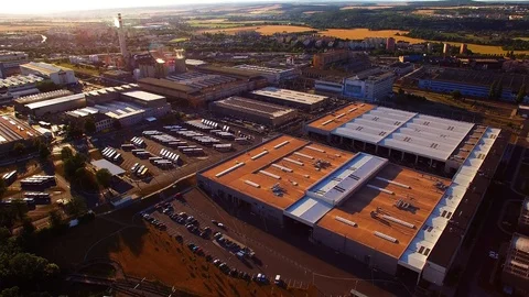 Camera flight over a technology park. European industry from above. Stock Footage 114455333