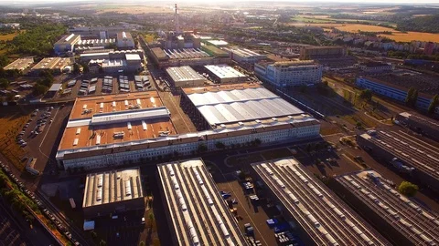Camera flight over a technology park. European industry from above. Stock Footage 114455381
