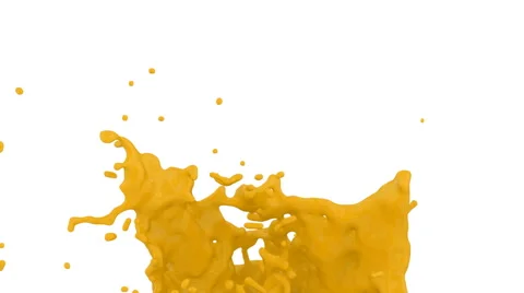 Camera flight passing yellow paint splash in close-up, alpha included (FULL HD) Video stock 58846828