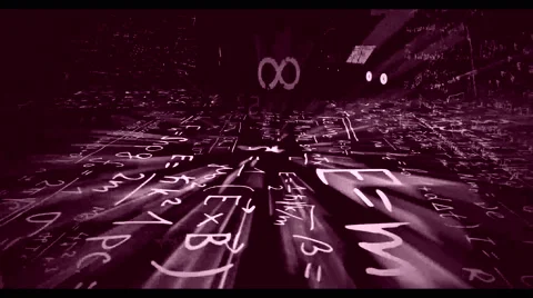 Camera flight in science world seamless loop of purple math or physics formula Video stock 68388918