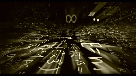 Camera flight in science world seamless loop of orange math or physics formula Video stock 68388941