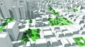 Camera flight through 3D City, seamless loop, symbolic Buildings. 4k or 4k+ Resolution