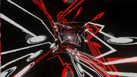 Camera flight through a black endless square tunnel with red-white glowing lines Stock Footage 161184209