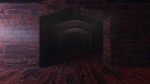Camera flight through a brick corridor of stone arches. looped abstract animated Stock Footage 168164437