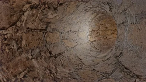 Camera flight through a round tunnel made of old concrete blocks. looped animati Stock Footage 165378715