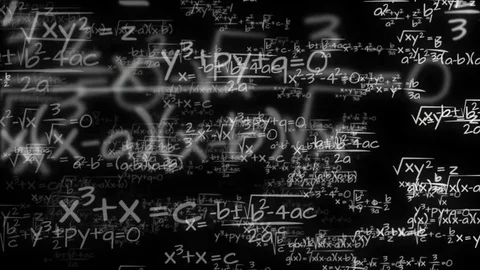 Camera flights in handwritten mathematics formulas in abstract space Stock Footage