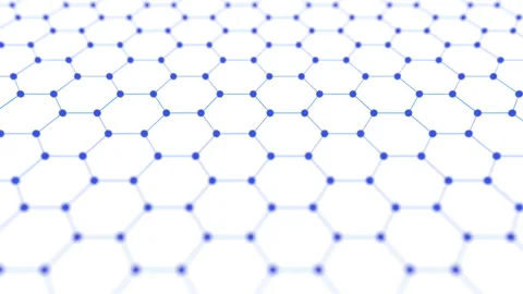 The camera floats over a grid of hexagonal structures. Scientific concept Stock Footage 118990648