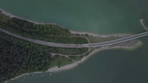 Camera flow along the bridge  - Top down Aerial Stock Footage 83752791