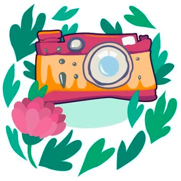 Camera with flowers and plants. Vector illustration Stock Illustration