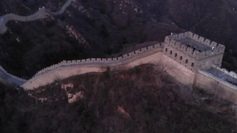 Camera fly back and tilt up, reveal nice view on Great Wall of China Stock Footage 106120881