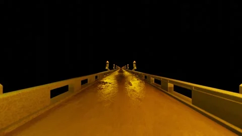Camera fly forward over bridge with torches on black background. 3d render. loop Stock-Footage 310233080