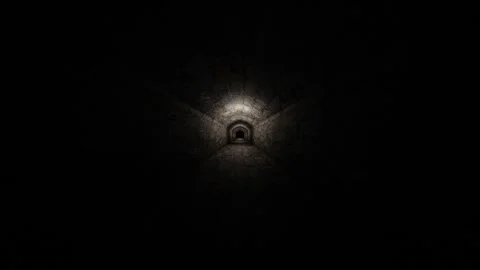 Camera fly forward through dark gloomy corridor of old concrete blocks. 3d 19195 Stock Footage 308806039