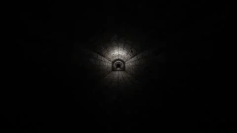 Camera fly forward through dark gloomy corridor of old concrete blocks. 3d rende Stock Footage 308806046