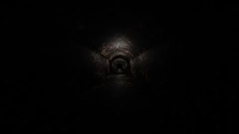 Camera fly forward through dark gloomy corridor with stone texture. 3d render lo Stock Footage 308806049
