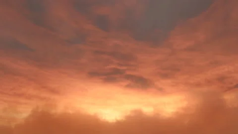 Camera fly into orange sunset sky with fluffy clouds Stock Footage 148503393