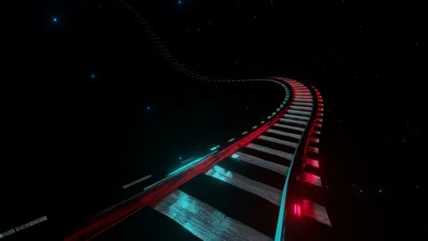 Camera fly over railroad rails on black background abstract looped animation. 3d Stock Footage 158441798