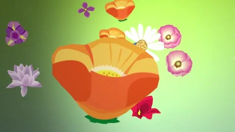 Camera Fly Through Blooming Colorful Vector Flowers in 3D Space Stock Footage 340466592