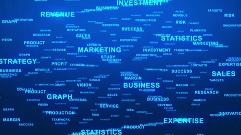 Camera Fly Through Business Text Phrases Terms Words Seamless Loop 3 Blue Stock Footage 73829040